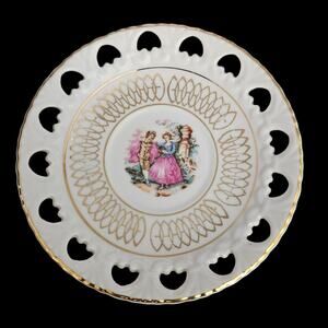 Porcelain Stylecraft Japan Pierced Saucer Gold Trim Courting Scene